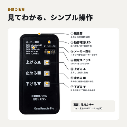 【5メーカー対応】 業務用エアコン自動昇降パネル用汎用リモコン｜『OmniRemotePro（オムニリモートプロ）』